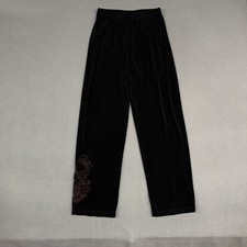 Chicos Travelers Pants Womens 1 / 8 Black Straight Slinky Pull On Embroidered
