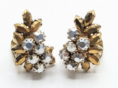 Vintage Schoffel & Co Gold Tone Citrine and Silver Austrian Crystal Earring