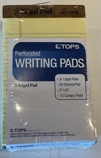 Tops Peforated Writing Pads / 5x8 / 12 Canary Pads / 5x8 / 50 Sheets Per Pad