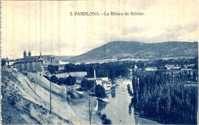 Pamplona La Ribera de Beloso Arga River Scene c1910 Postcard Lithograph