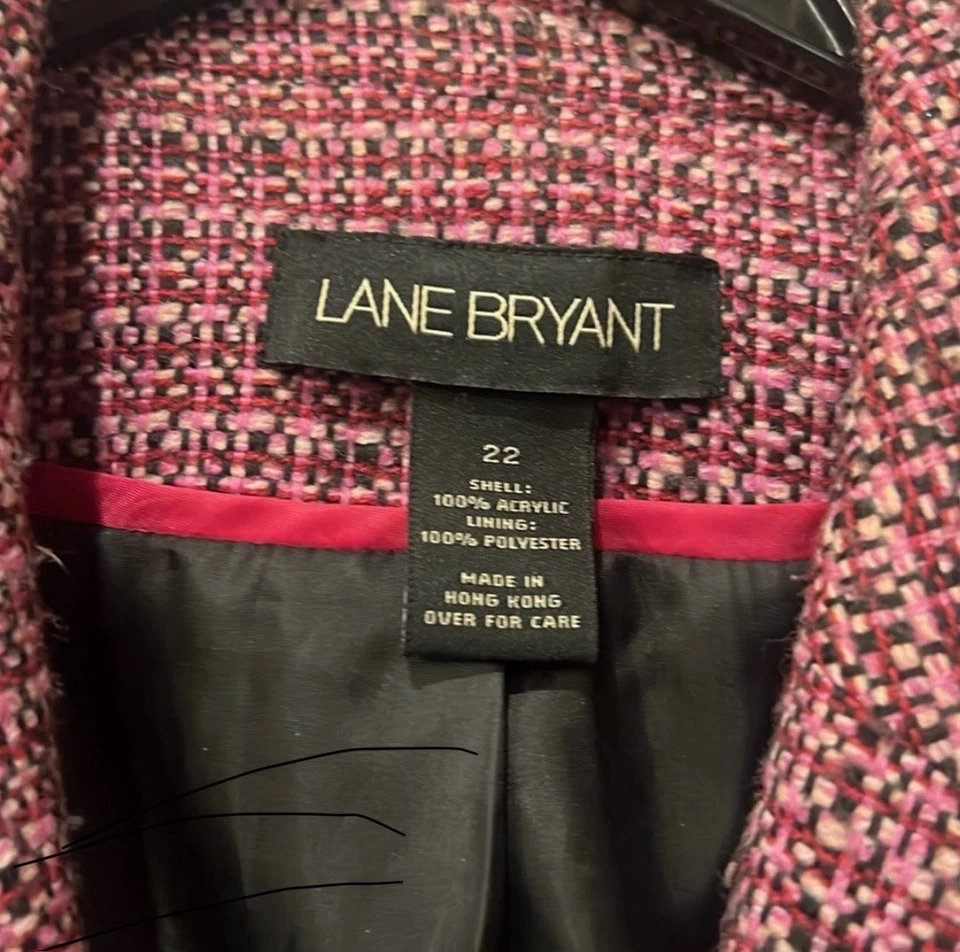 Blazer Lane Bryant Para Mujer Forrado Tweed Rosa Negro Talla 22W Traje Chaqueta Foto 4 de 4