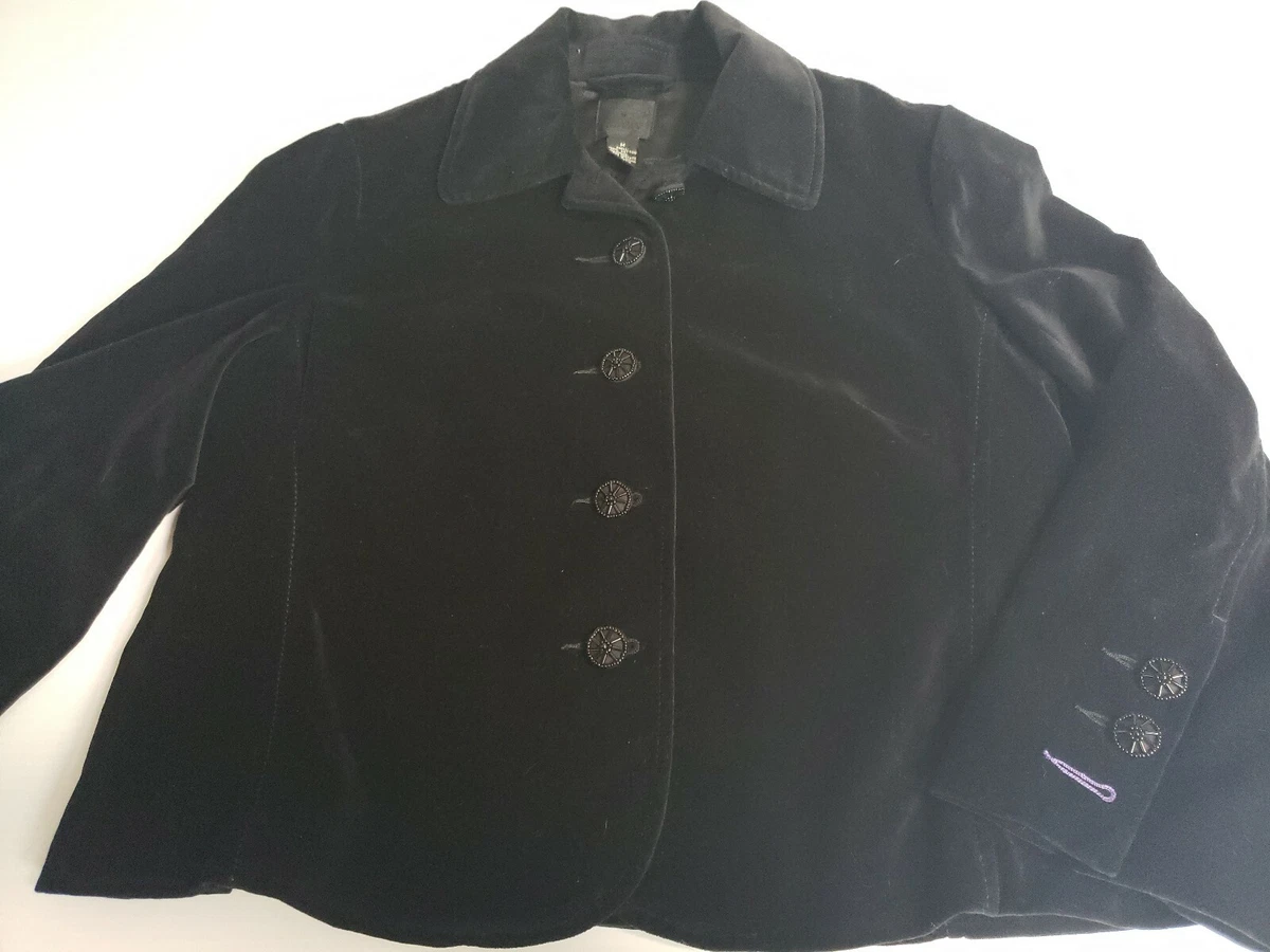 Vintage Lucky Brand Black Velvet Jacket Size Medium Purple Accent Buttons