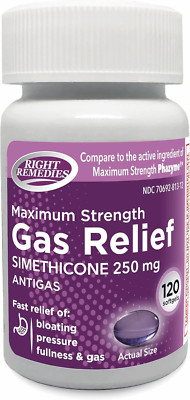 Gas Relief Maximum Strength, Simethicone 250 Mg, (120 Softgels), Fast Relief fro