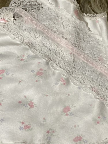 VTG Pink Floral Lingerie Babydoll Silky Shiny Nightie Hi Cut Cottagecore M USA - Picture 2 of 13