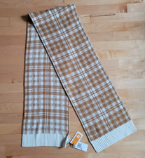 Timberland Carmel Brown Cream Plaid Scarf Knit Rectangle Fall Winter NWT