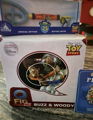 Disney Q-Fig Max Woody & Buzz Lightyear Toy Story Pin Key lot 25th Anniversary 