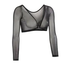 Women's Mesh See Through Crop Tops Sheer Seamless Arm Shaper Shirt Blouse Shrugs