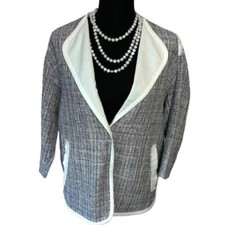 Bonnie Alex Le French logue 55/XL navy  white tweed lightweight 1 snap blazer
