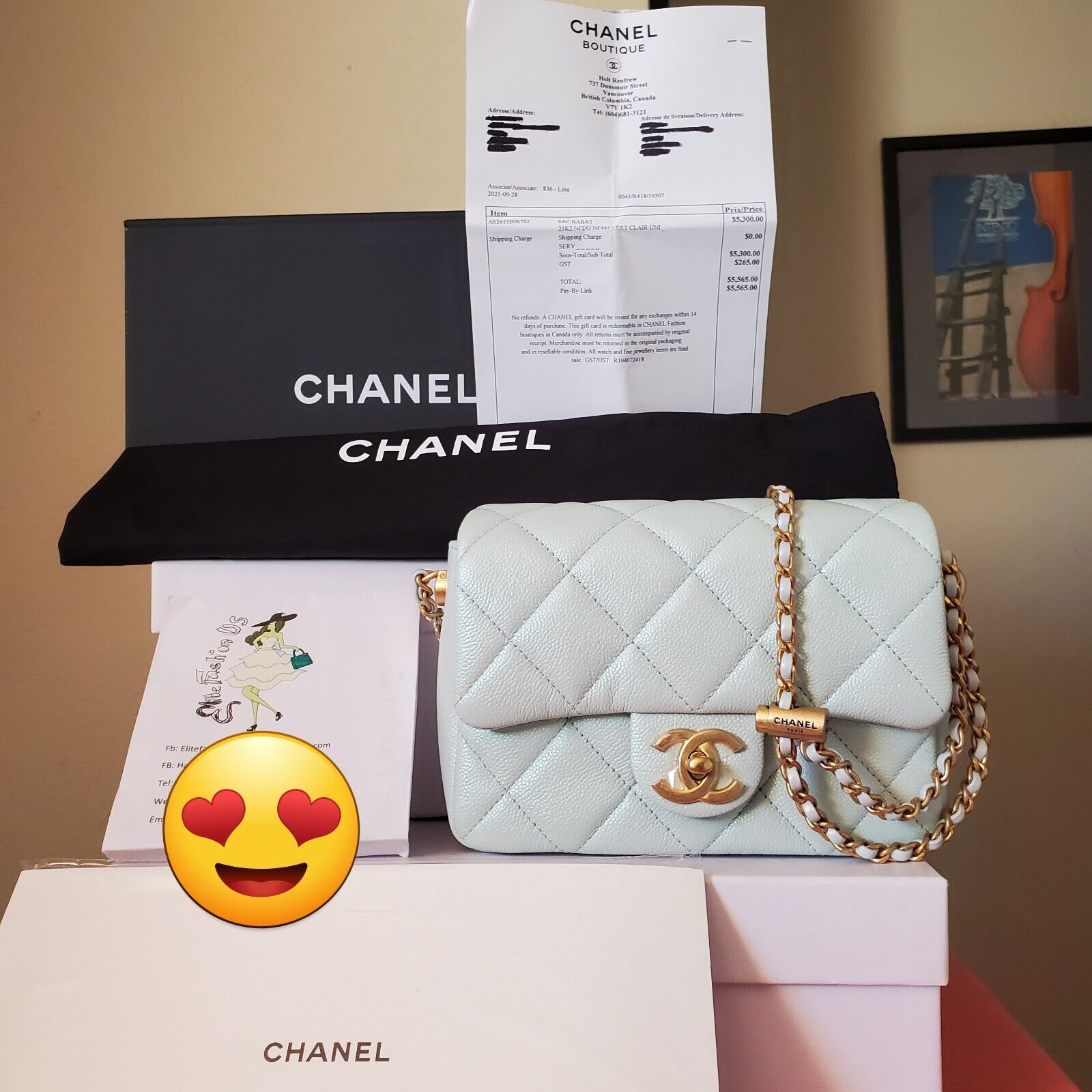 New Chanel 21K My Perfect Mini classic Flap Bag Iridescent Green Caviar  Receipt