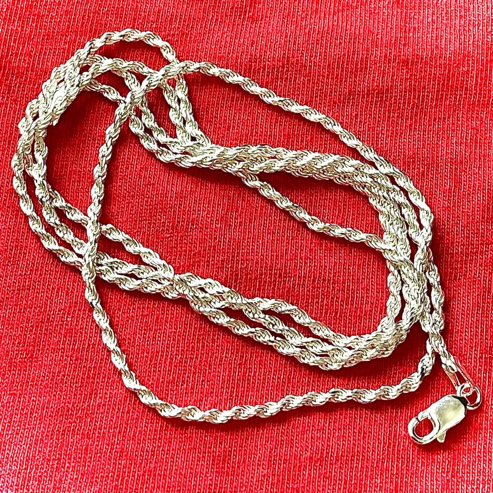Collar cadena cuerda corte diamante plata esterlina 925 Italia 2MM envío gratuito regalo Foto 4 de 4