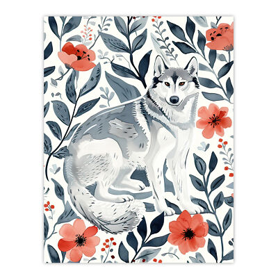 Siberian Husky im Mohn Blumenmuster Hundeliebhaber Wandbild Poster Druck