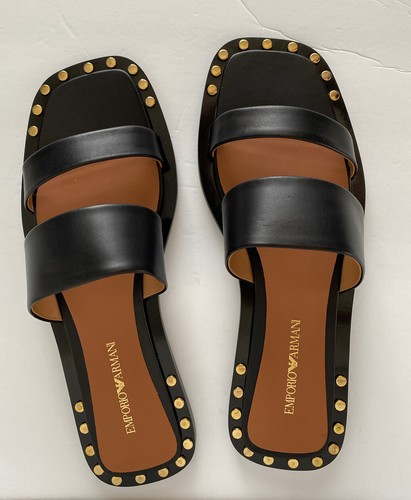 NWB! Emporio Armani Summer black leather women sandals/Flip Flop Size 41 - Picture 2 of 10