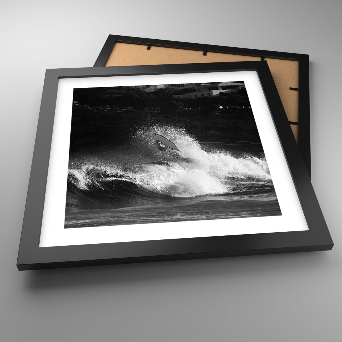 Affiche Poster Surf Vague 30x30 Cm – Déco Murale Noir Et Blanc, Style Nautique, Marque ARTTOR, Neuve