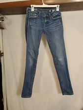 Miss Me Skinny Jeans Size 24 27X32 Rhinestones Embroidered Flap Pocket J556605