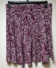 LOFT Ann Taylor Paisley Flare Skirt Burgundy White M Pull On Stretch A-Line Boho