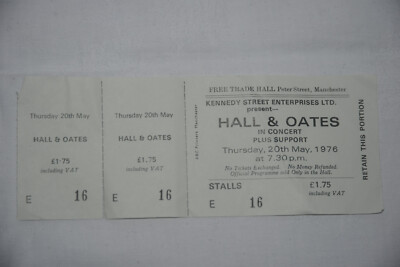 HALL & OATES Manchester Free Trade Hall Concert Ticket 1976 MANEATER