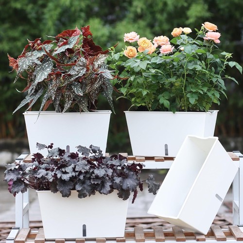 Window Box Planter 6 Pcs, 12.1 Inches Self Watering Plant Pots White - Picture 8 of 9