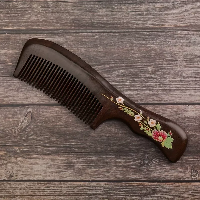 男女成人复古木梳手工绘画花卉胡子发梳别致新品 — 第 2/4 张图片