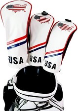 3x Golf USA Wood Club Cover Driver Fairway Wood Headcover 1 3 5 White Cover