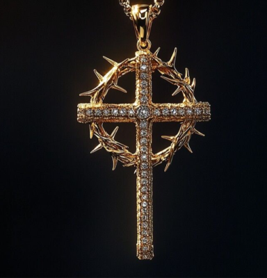 Jesus Crown of Thorn Men Pendant 14K Yellow Gold Plated RD Tester