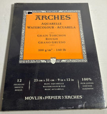 Arches Aquarelle Watercolour Pad Rough 140lb 12 Sheets 9"x12"