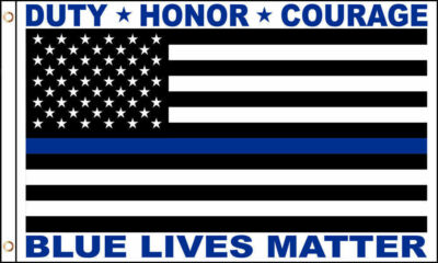 Bandiera Americana 3'x5' &ndash; Thin Blue Line &ndash; Sottile Linea Blu Polizia &ndash; Stampata HD 100% Poliestere