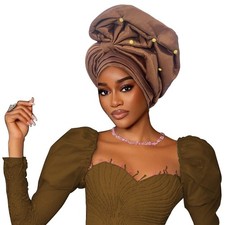 Traditional African Head Wrap, Auto Gele Style, Wedding Party Head Ties for W...