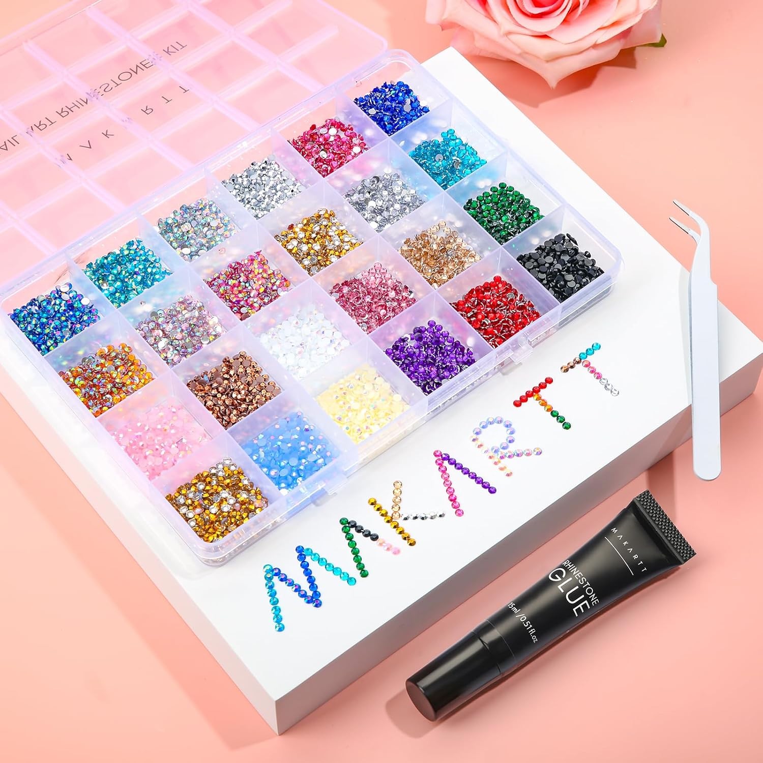 Makartt Nail Rhinestone Glue Kit: 15ml Strong Gems Adhesive Gel with 3360pcs... 