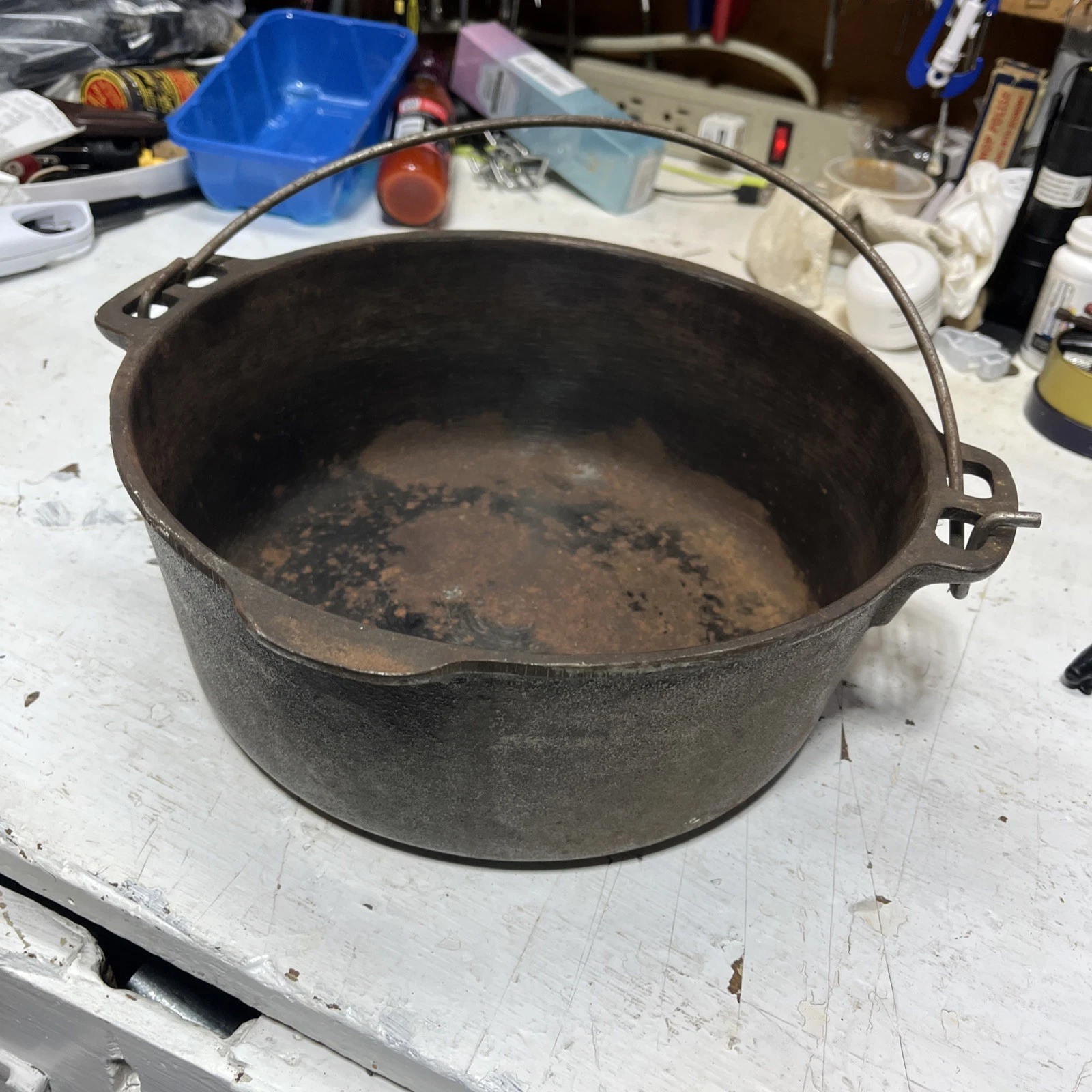 Antique Vintage Cast Iron Pot 5 Qt USA A .Primitive Rustic…St#B-6