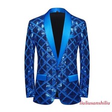 Men's Slim Fit Sequins Jackets Suit Nightclub Party Blazer Glitter Stage Coats
