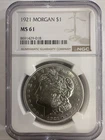1921 Morgan Silver Dollar Coin NGC Certified MS61