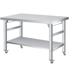 Commercial NSF 48x24in Stainless Folding Prep Table Undershelf Casters Rustproof