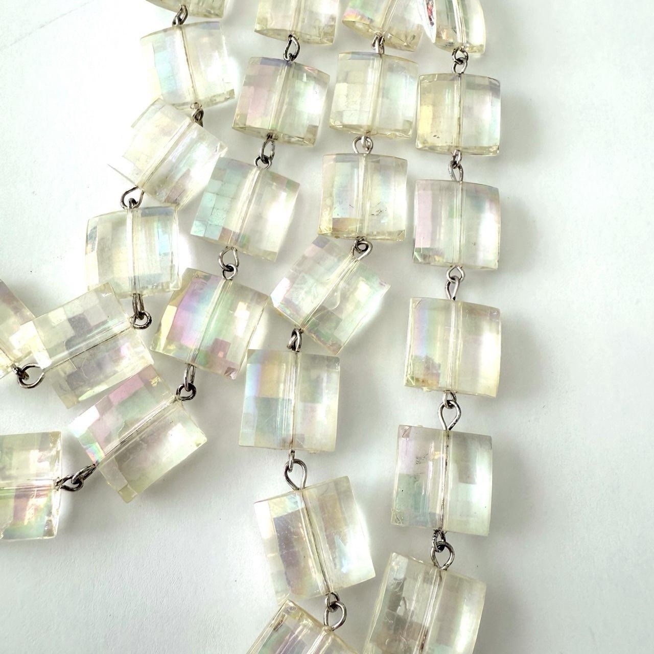 Chunky Clear Iridescent Square Beaded Multi-Stran… - image 3