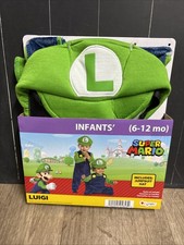 Baby Super Mario Bros. Luigi Jumpsuit Costume Hat 6-12 Months Disguise A3