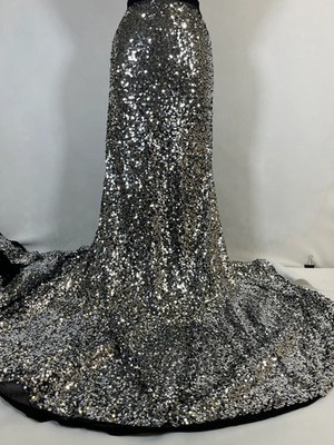 Silver Stretch Sequin Lace Fabric|4 Way Stretch Mesh| Width-54'' Sold By The Yard