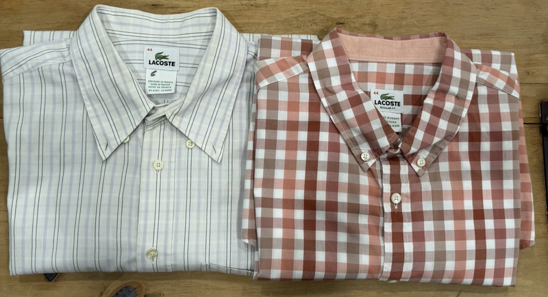 EUC Lot 2 Lacoste Dress Shirt Men's 44 Short Sleeve Checkered Stripe France