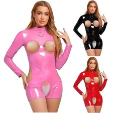Women Rompers Stage Shows Bodysuit Metallic Catsuit Costume Clubwear Hollow Out