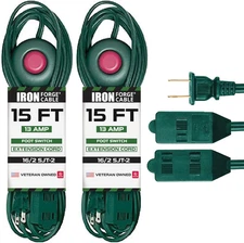 Iron Forge Cable 3 Outlets Foot Switch Extension Cord 15 Ft, 2 Pack, 13 Amp Gree