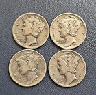 Lot Of 4 Mercury Dimes 1941 1942 1944 1945 EF/AU