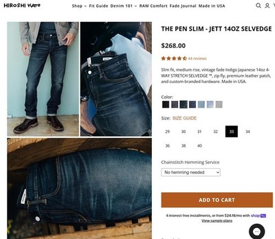 Hiroshi Kato Pen Slim 14oz Selvedge (Jett, 33x29)