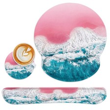 Britimes Blue Sea Pink Sand Beach Ergonomic Mouse Pad Set with Wrist Rest Non...