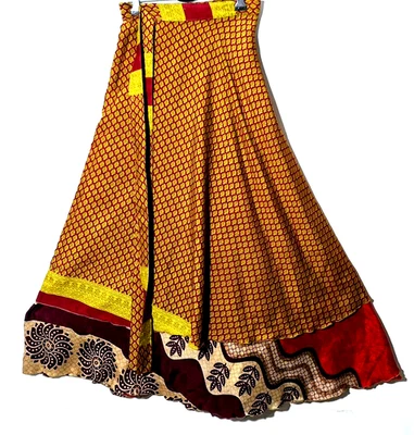 Incredible-art Vintage Silk Sari Magic Wrap Skirt Reversible Double Layer skirt, - Image 1 of 4