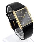 Vintage 1987 Seiko Quartz Tank Watch 25mm Slim Minimal Black Dial Gold Tone Runs