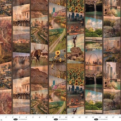HISTORIC HIGHWAY BLANK QUILTING VINTAGE ROUTE 66 SCENIC COTTON FABRIC HALF YD