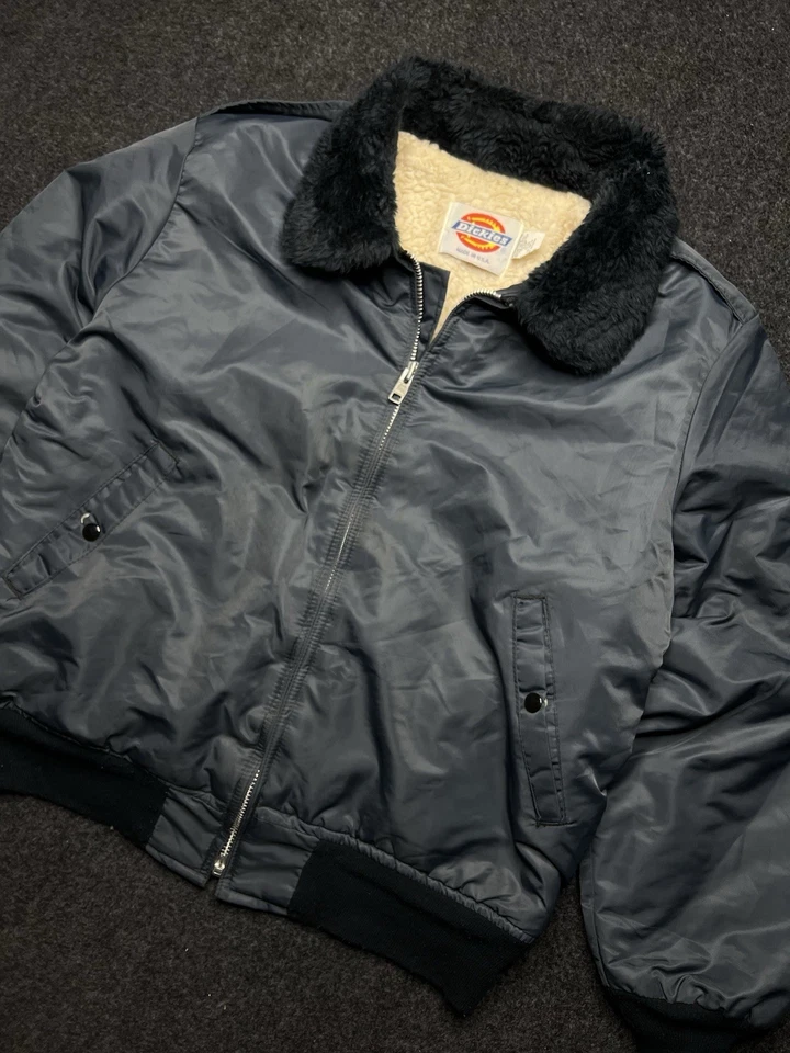 Vintage 80's Dickies Bomber Sherpa Lined Jacket rare made in USA men Size L - Image 2 of 4
