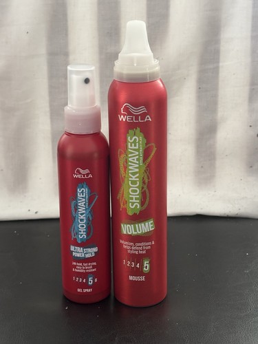 Wella Shockwaves Volume Mousse Hair Cream 200ml+ ultra Strong Power Hold 150ml￼