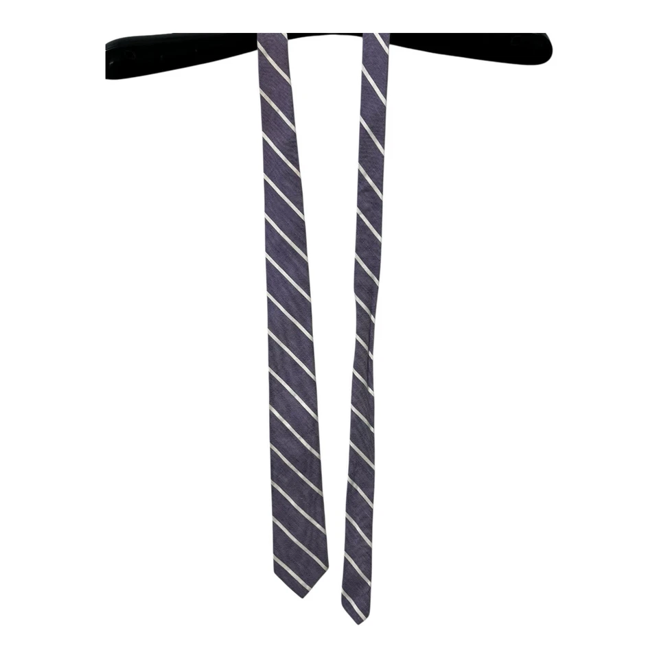 J. Corbata Clásica Crew Púrpura Rayas Lino + Algodón Delgada Ajustada Preppy Derby Foto 2 de 3