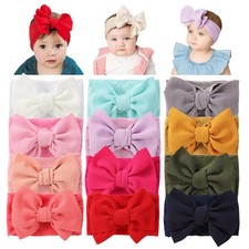 12 Pack Oversized Colorful Solid Stretchy Nylon Headbands with Big Bow Large ...