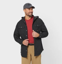 HOT SALES DU.LUTH Men's Jersey-Lined Fire Hose Hooded Shirt Jac - Black NEW WITH