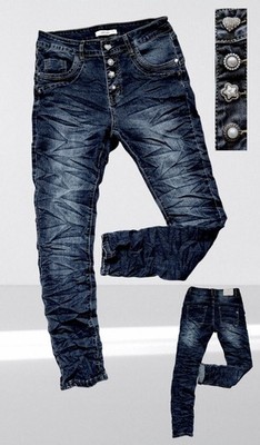 JEWELLY Jeans Baggy Collection ausgefallene Knöpfe Stretch dunkelblau Waschung